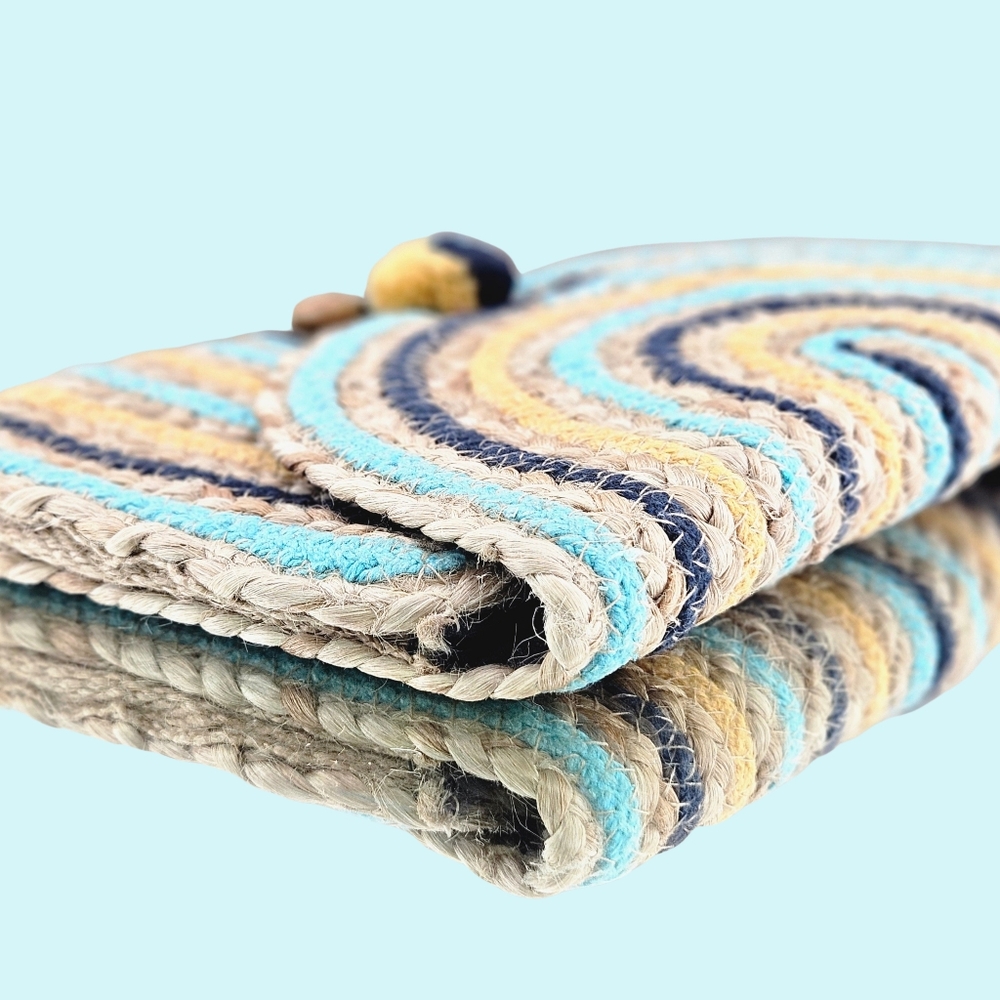 America & Beyond Purse Clutch Multicolor Sunset Striped Woven Jute Bohemian - Picture 6 of 7